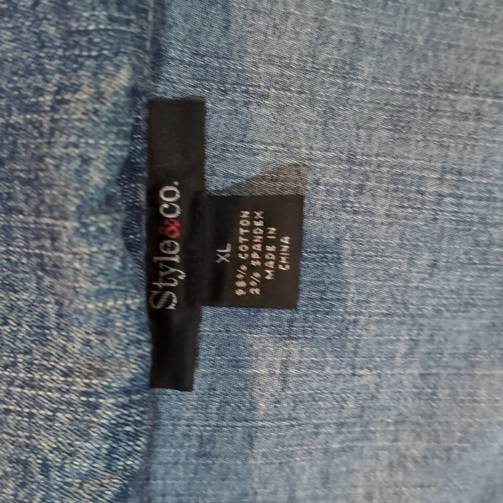 Style & Co Blue Denim Jacket XL Peter Pan Collar Cottagecore Jean Jacket - Picture 6 of 7